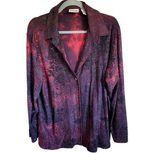 Chico's Design 3 Blouse Red Black Sequined Sparkle Vintage Button Front Strtech‎